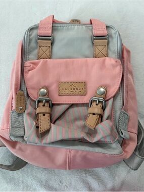 Doughnut Pink And Beige Mini Backpack With Adjustment Straps And Multi Pockets